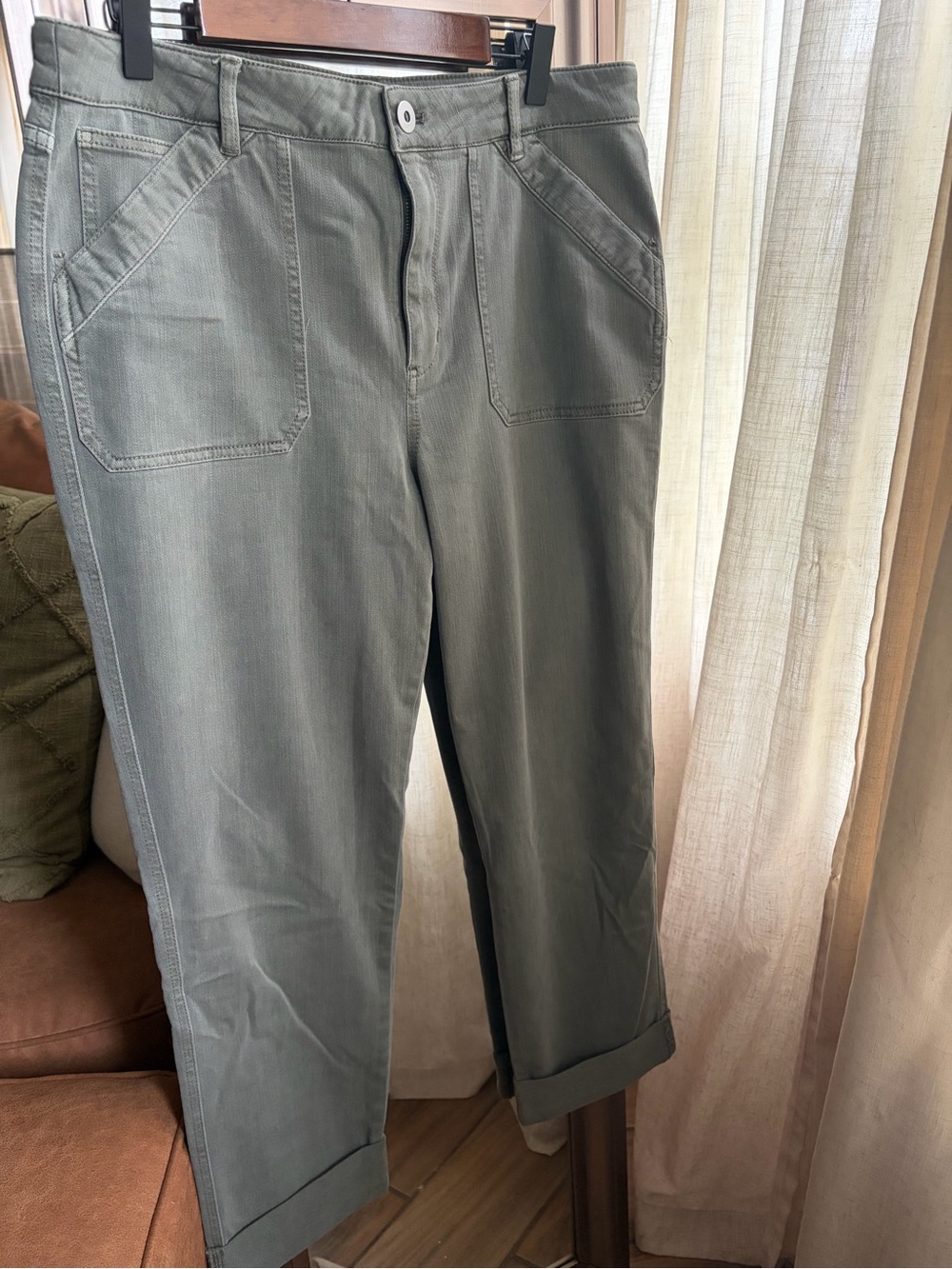 J. Jill Denim Sage Green High Rise Straight Leg Cuffed Jeans Size 12